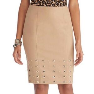 White House Black Market Tan with Gold Grommet Accent Pencil Skirt
